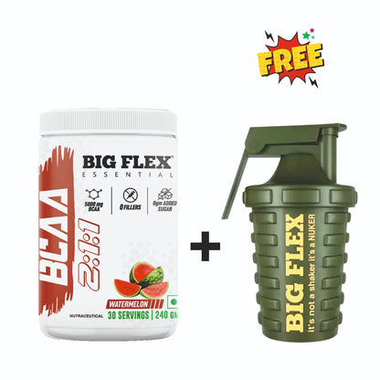 Bigflex Essential BCAA 5000mg 240gm 30 Servings + FREE Bigflex Nuker Military Green 500ml shaker