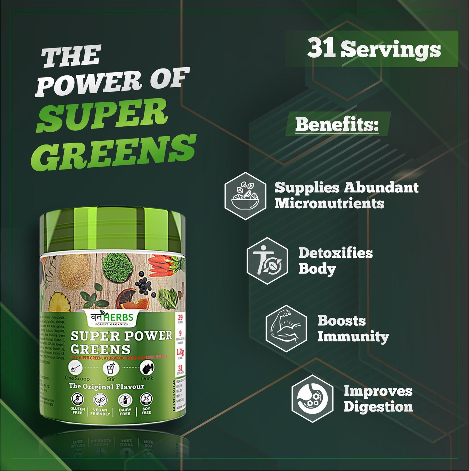 Bigflex Vanherbs Super Green Powder 31 Servings, 250gm